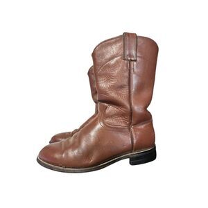 Vintage Justin Roper Brown Leather Boots Sz 7.5 EEE Men's Rodeo Western 3404